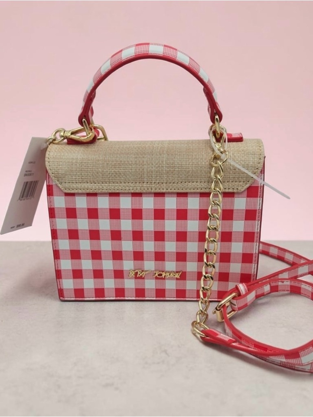 Betsey Johnson Red Gingham Strawberry Charm Crossbody Bag - Picture 2 of 16